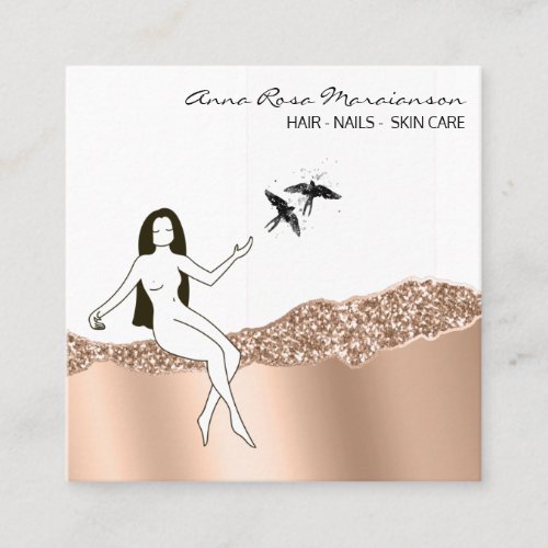  Rose Gold Long Hair Goddess Beauty Chic Square Business Card