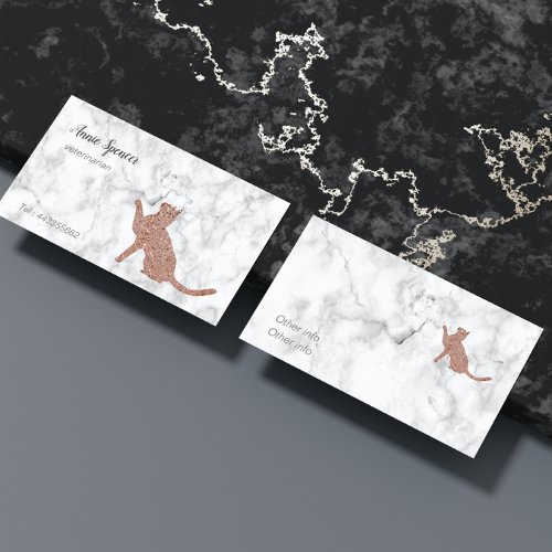 Rose gold look cat in marble  _  veterinarian business card