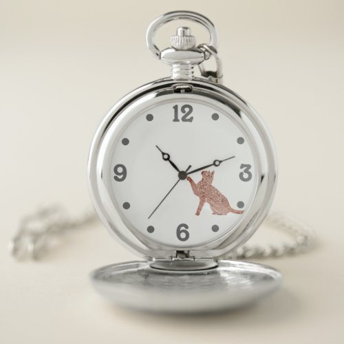 Rose gold look cat silhouette pocket watch