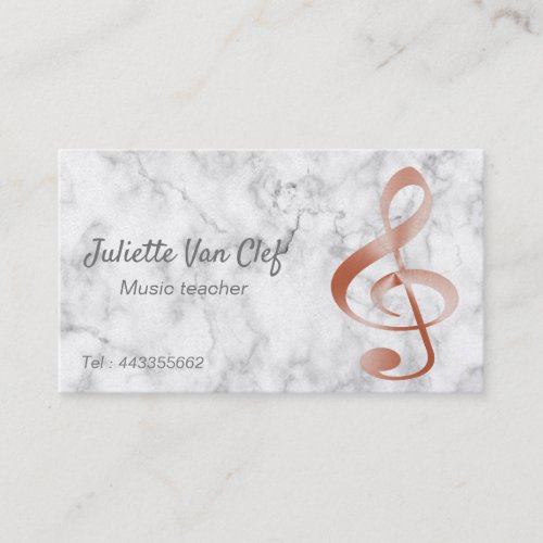 Rose gold look clef in marble  _ music teacher business card