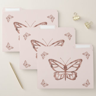 Rose Gold Look-like Butterflies On Blush Pink  File Folder