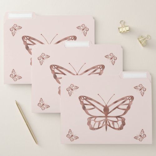Rose Gold Look_like Butterflies On Blush Pink  File Folder