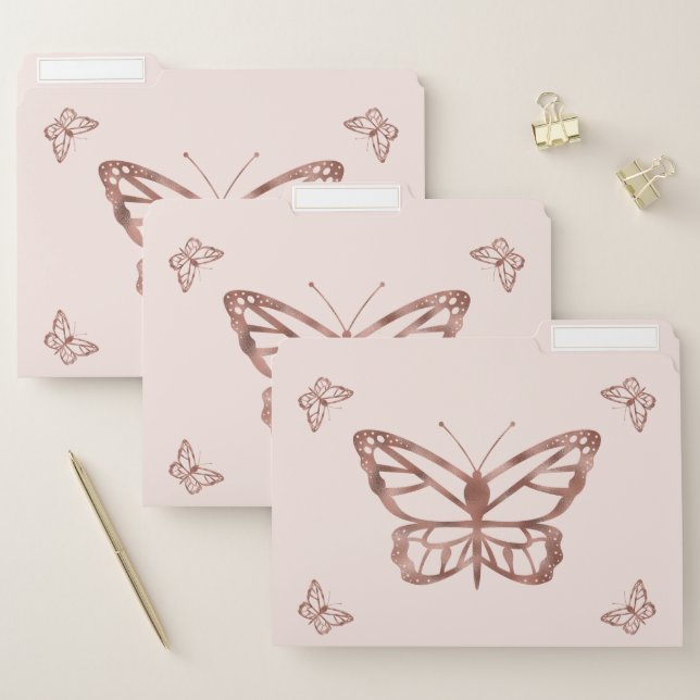 Rose Gold Look-like Butterflies On Blush Pink  File Folder (Set)