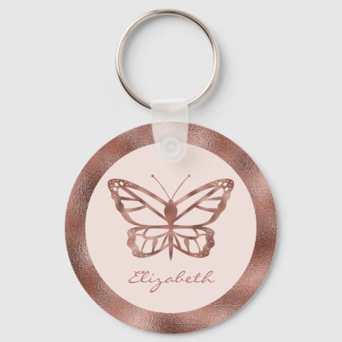 Rose Gold Look_like Butterfly On Blush Pink  Name Keychain