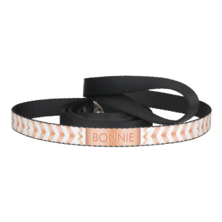 Rose Gold Look-like Chevron Pattern And Name Pet Leash