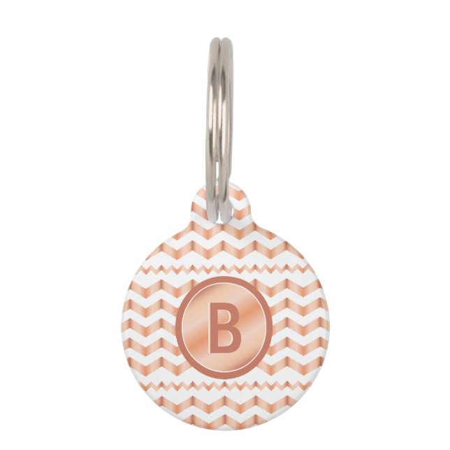 Rose Gold Look-like Chevron Pattern With Monogram Pet Tag (Front)