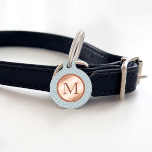 Rose Gold Look-like Monogram On Bluish Grey Pet Name Tag