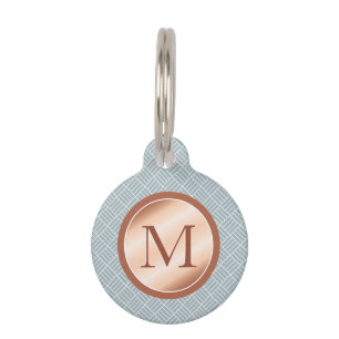 Rose Gold Look-like Monogram On Bluish Grey Pet Name Tag