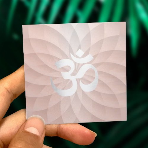 Rose Gold Lotus Floral OM Sign Yoga Instructor Square Business Card