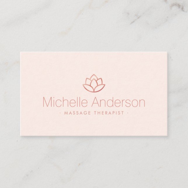 Rose gold lotus flower minimalist light blush pink business card (Front)