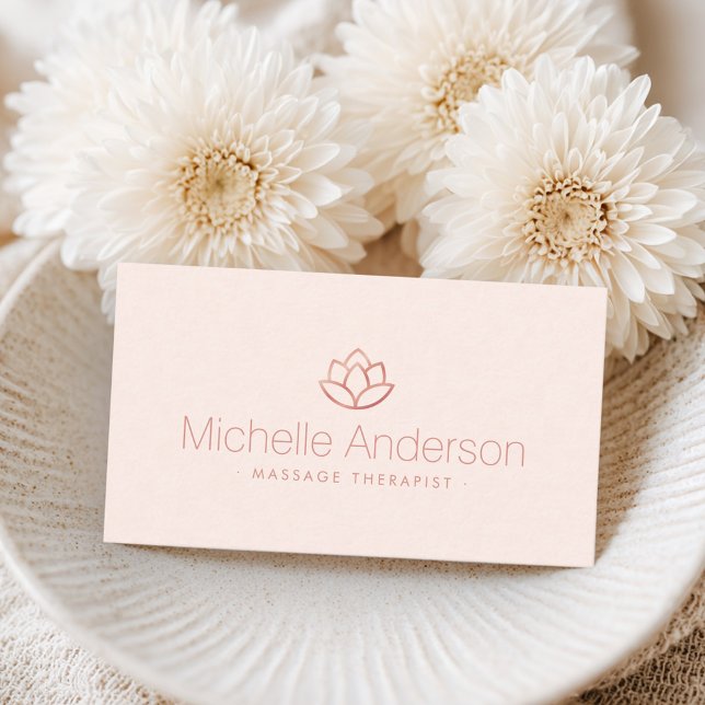 Rose gold lotus flower minimalist light blush pink business card (Rose gold lotus flower minimalist light blush pink business card)