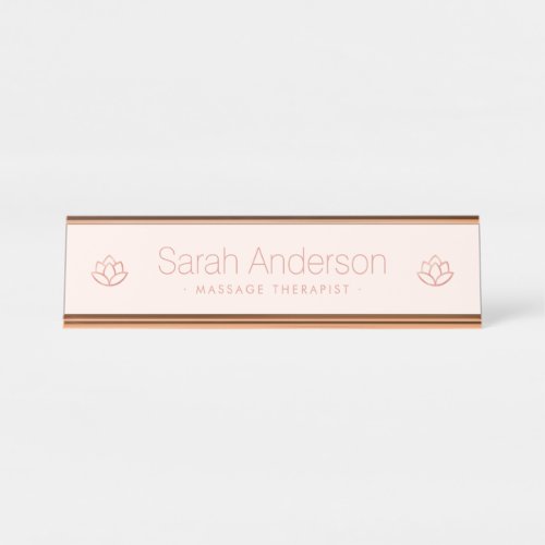 Rose gold lotus flower minimalist light blush pink desk name plate