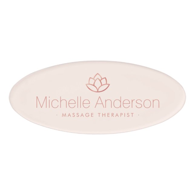 Rose gold lotus flower minimalist light blush pink name tag (Front)