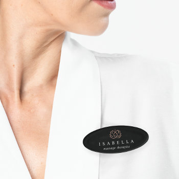 Rose Gold Lotus Logo | Spa Employee Name Tag by RedwoodAndVine at Zazzle