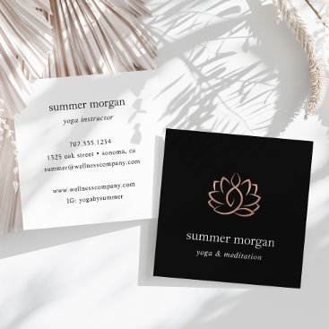 Rose Gold Lotus Logo | Yoga Meditation Wellness Square Business Card