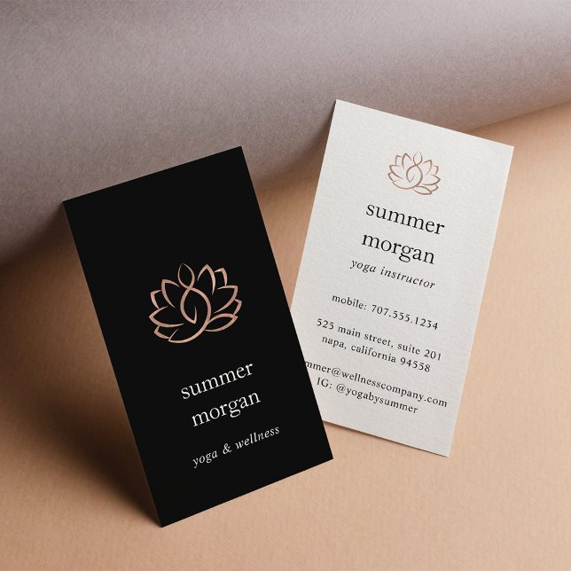 Rose Gold Lotus Logo | Yoga Wellness Massage Business Card (Creator Uploaded)