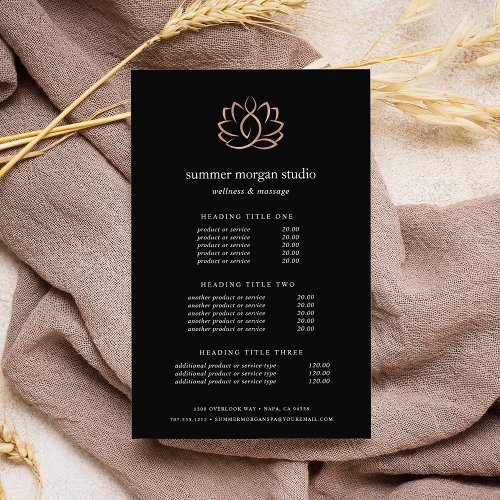 Rose Gold Lotus Massage or Spa Pricing  Services Flyer