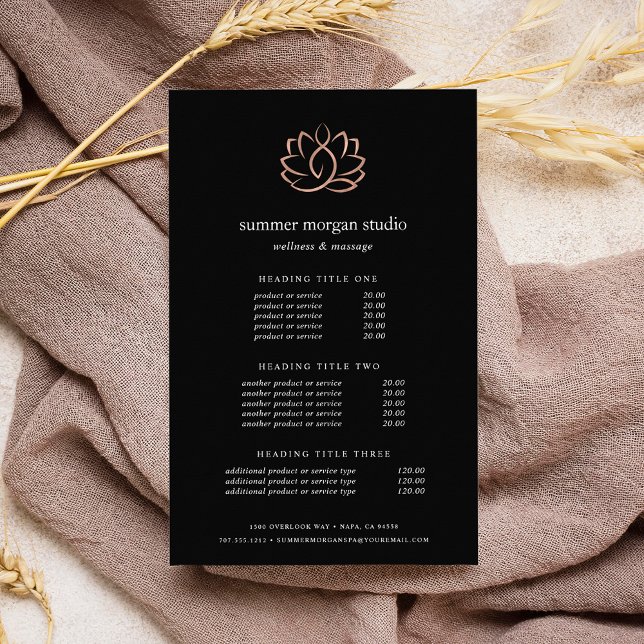 Rose Gold Lotus Massage or Spa Pricing & Services Flyer (Creator Uploaded)