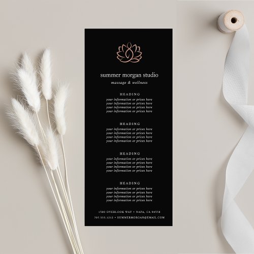 Rose Gold Lotus  Spa Pricing or Services Rack Card