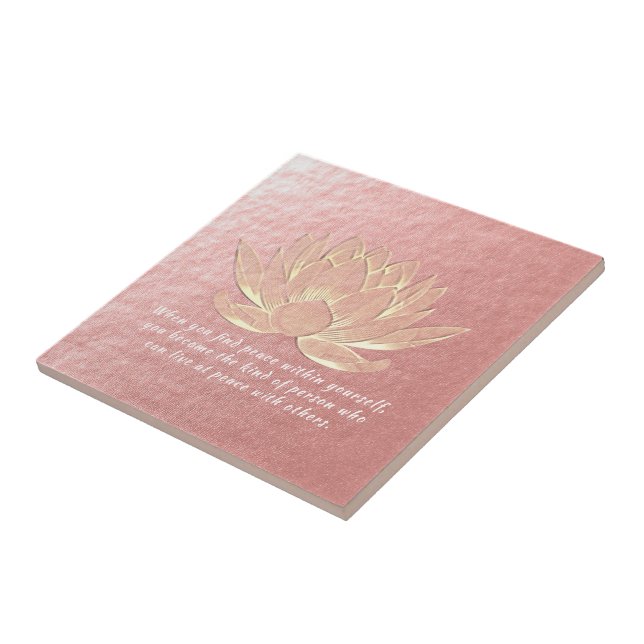 Rose Gold Lotus Yoga Meditation Instructor Ceramic Tile (Side)