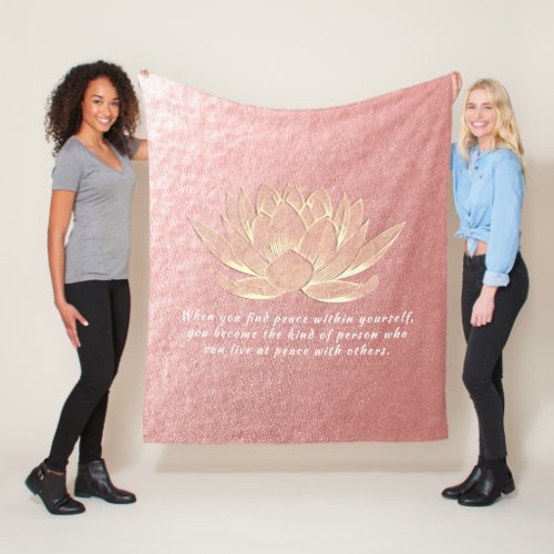 Rose Gold Lotus Yoga Meditation Instructor Quotes Fleece Blanket