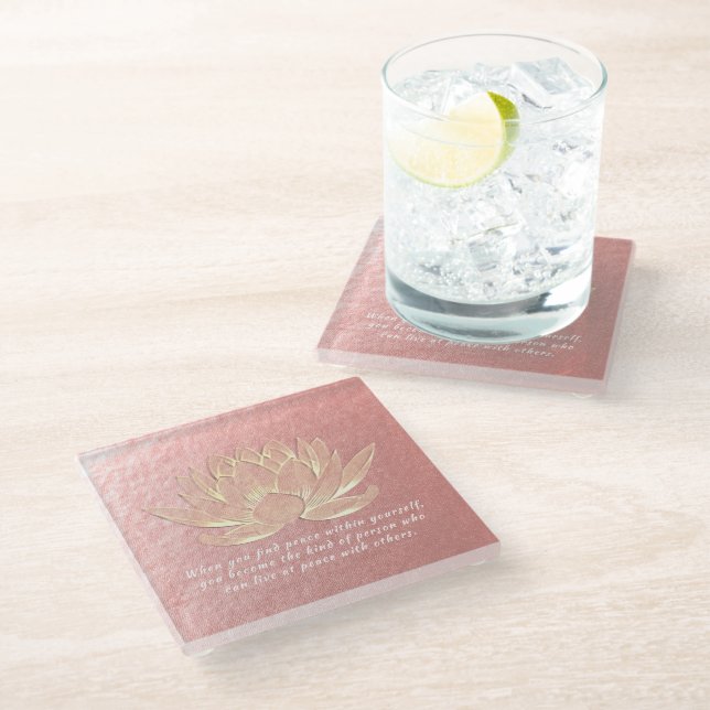 Rose Gold Lotus Yoga Meditation Instructor Quotes Glass Coaster (Angled)