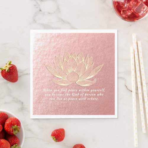 Rose Gold Lotus Yoga Meditation Instructor Quotes Napkins