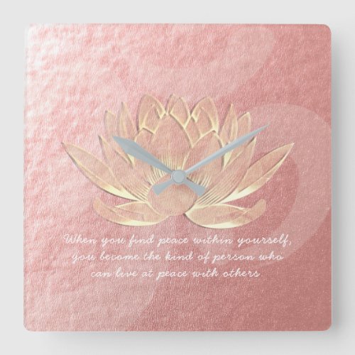 Rose Gold Lotus Yoga Meditation Instructor Quotes Square Wall Clock