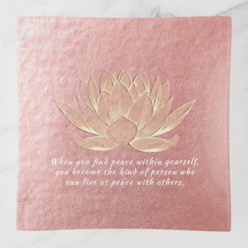 Rose Gold Lotus Yoga Meditation Instructor Quotes Trinket Tray