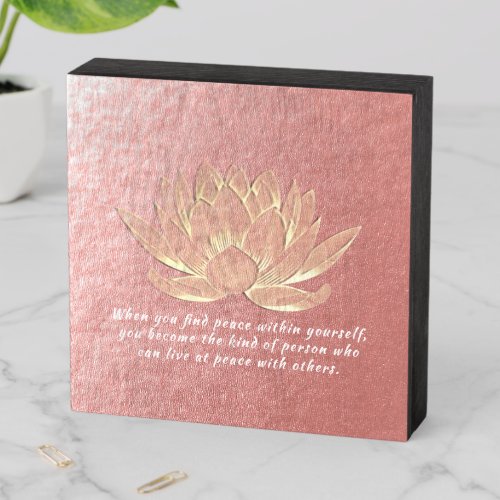 Rose Gold Lotus Yoga Meditation Instructor Quotes Wooden Box Sign