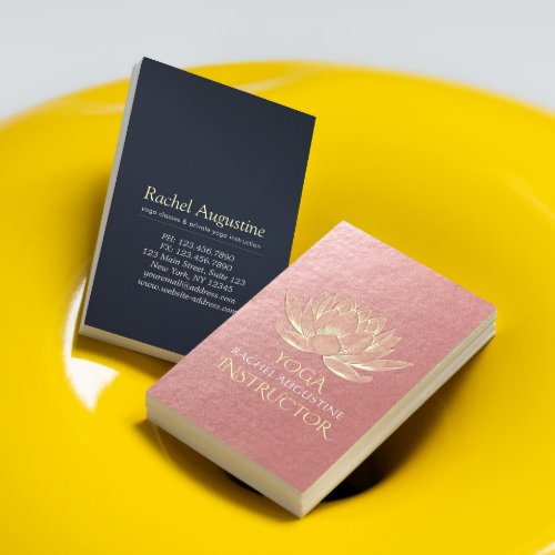 Rose Gold Lotus Yoga Meditation Reiki Instructor Business Card