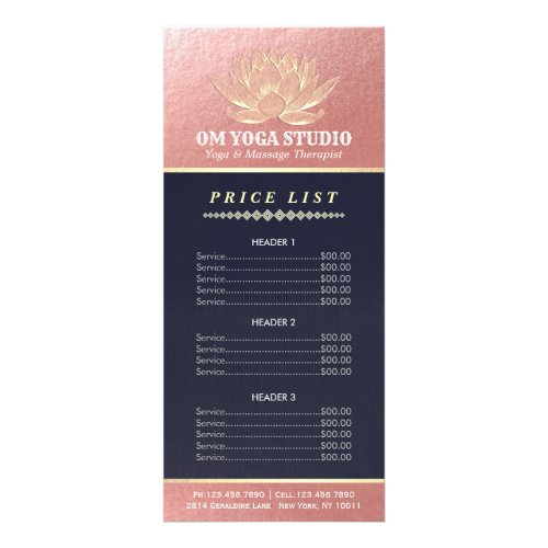 Rose Gold Lotus YOGA Reiki Instructor Price List Rack Card