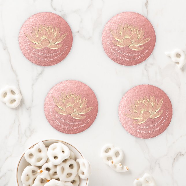 Rose Gold Lotus Yoga Studio Meditation Instructor Coaster Set (In Situ)