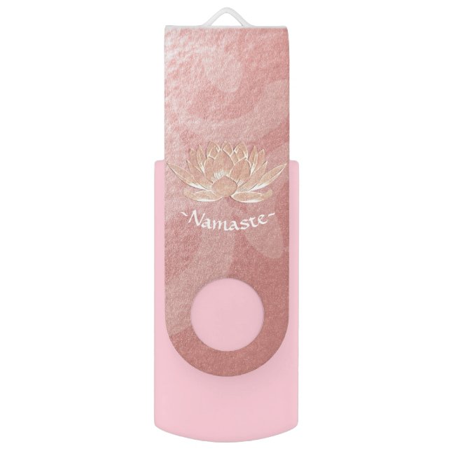 Rose Gold Lotus Yoga Studio Meditation Instructor Flash Drive (Back (Vertical))