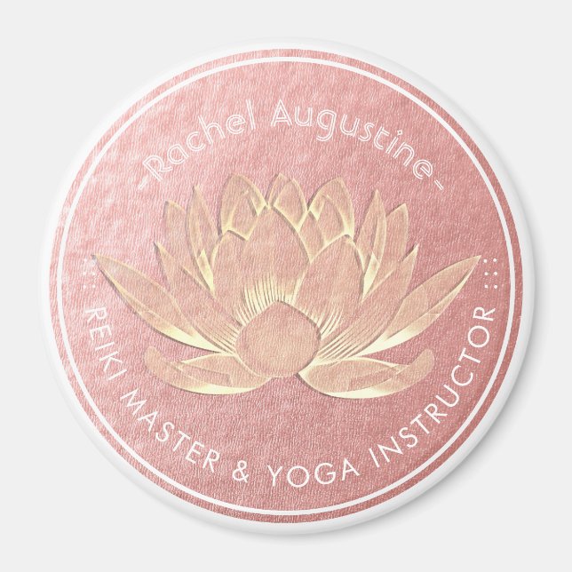 Rose Gold Lotus Yoga Studio Meditation Instructor Magnet (Front)