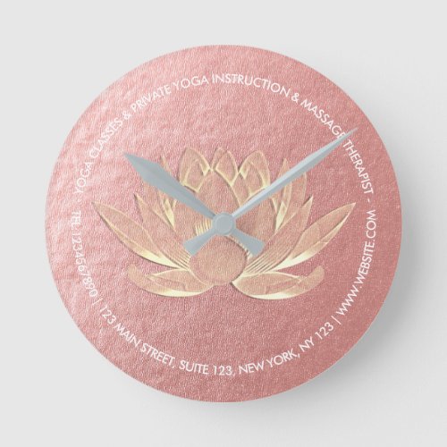 Rose Gold Lotus Yoga Studio Meditation Instructor Round Clock