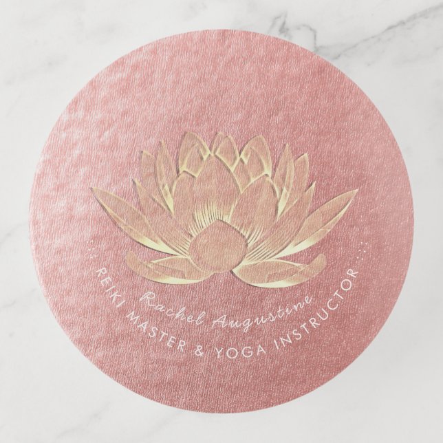 Rose Gold Lotus Yoga Studio Meditation Instructor Trinket Tray (Front)
