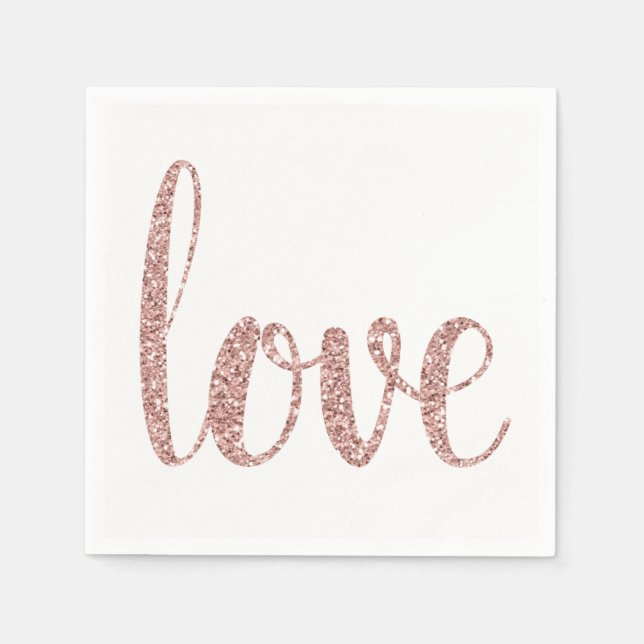 Rose gold love cocktail napkins, glitter paper napkins (Front)