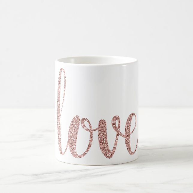 Rose gold love coffee mug, glitter font coffee mug (Center)