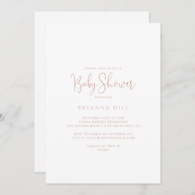 Rose Gold Love Fancy Script Baby Shower  Invitation (Front/Back)