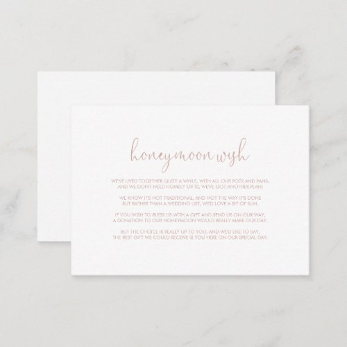 Rose Gold Love Fancy Script Honeymoon Wish  Enclosure Card