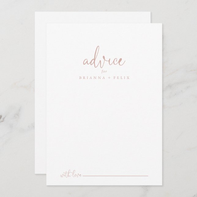 Rose Gold Love Fancy Script Wedding Advice Card (Front/Back)