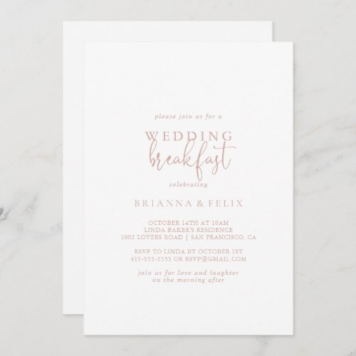 Rose Gold Love Fancy Script Wedding Breakfast   Invitation