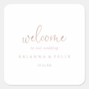 Rose Gold Love Fancy Script Wedding Welcome Square Sticker