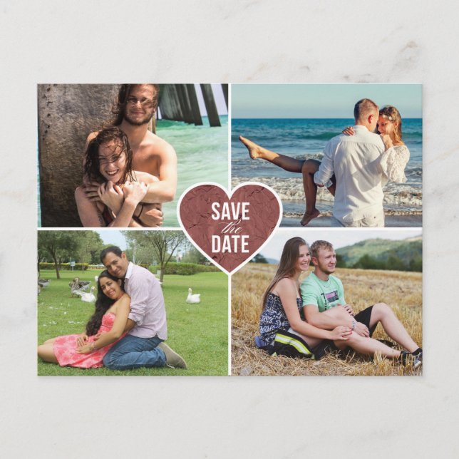 Rose gold love heart wedding save the date announcement postcard (Front)