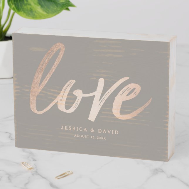Rose Gold Love Wooden Box Sign (In Situ Horizontal)