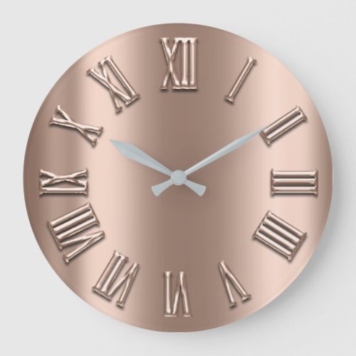 Rose Gold Luxury Metal Skinny Silver Roman Numbers Large Clock