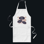 Rose Gold Magen David Funny Yummy Happy Purim Long Apron<br><div class="desc">Personalize this funny yummy Happy Purim apron with your name as Head Chef and look fabulous while preparing the feast. Three faux rose gold glitter Magen David symbols are scattered among three badge style ovals in deep navy blue edged in dusky mauve and three script words in matching rosy pink...</div>