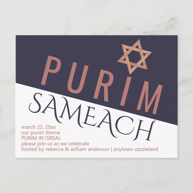 Rose Gold Magen David Star Modern Purim Holiday Postcard (Front)