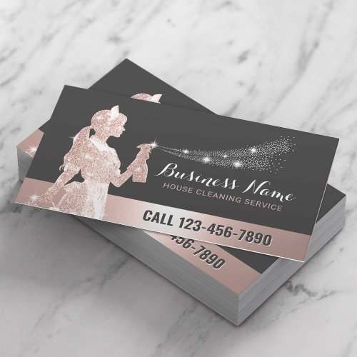 Rose Gold Maid Cleaning Service House Keeping Business Card